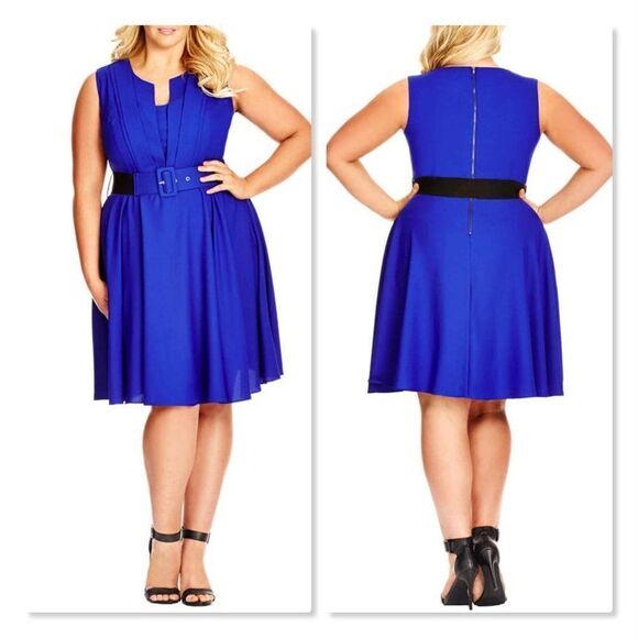 NEW! City Chic | 'Vintage Veroni' Fit & Fare Dress - size 22W in Blue - Picture 1 of 12